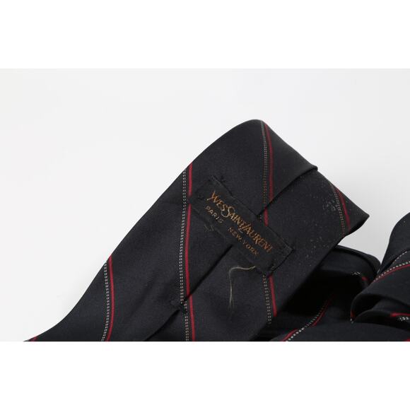 Vintage YSL Yves Saint Laurent Red Striped Silk Tie w/ Gold Brooch Motif - Picture 10 of 10